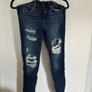 American Eagle Outfitters Blue Skinny Jeans with Distressed Detailing